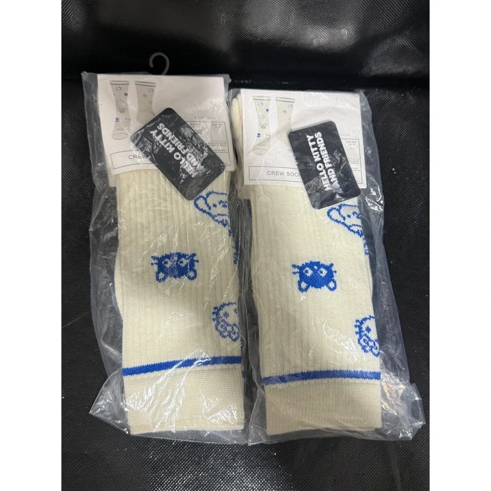 Sanrio Hello Kitty and Friends Crew Socks 2 Pack Blue White Ribbed Knit New